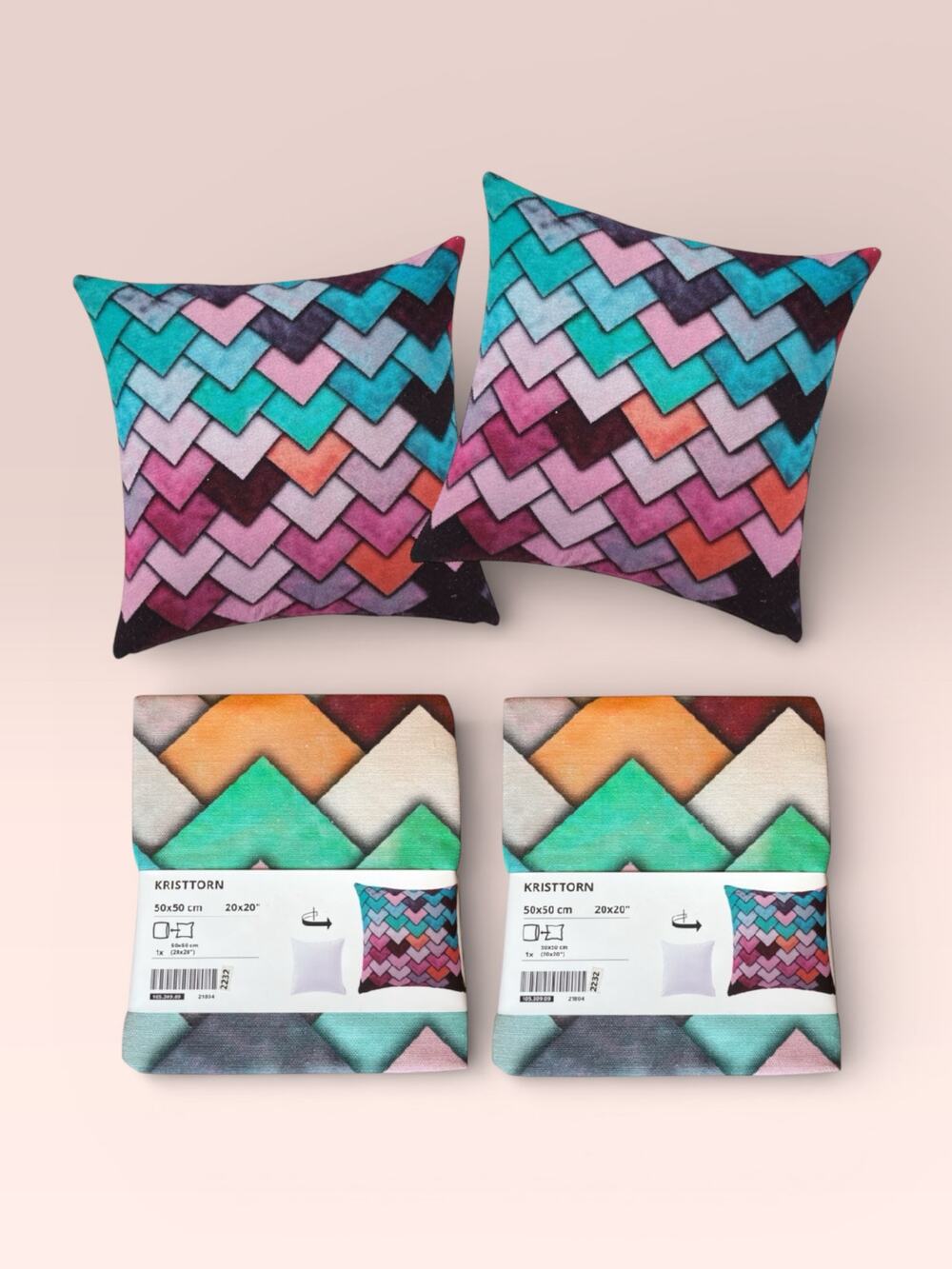 IKEA Square Pillow Case Geometric Chevron Kristtorn Boho Dorm 20 x 20 - Set of 2